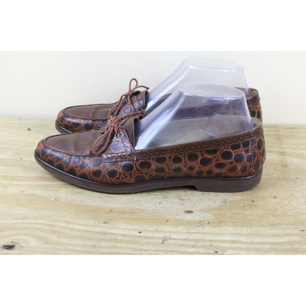 Salvatore Ferragamo Womens Loafers 8 Brown Leather Croc Print Shoes Italy